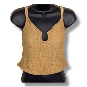 NEW XL Forever 21 Khaki Beige Textured Crop Top Sleeveless Stretch Boho Bohemian